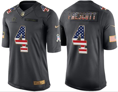 Nike Cowboys #4 Dak Prescott Black Men's Stitched NFL Limited USA Flag Salute To Service Jersey - Click Image to Close